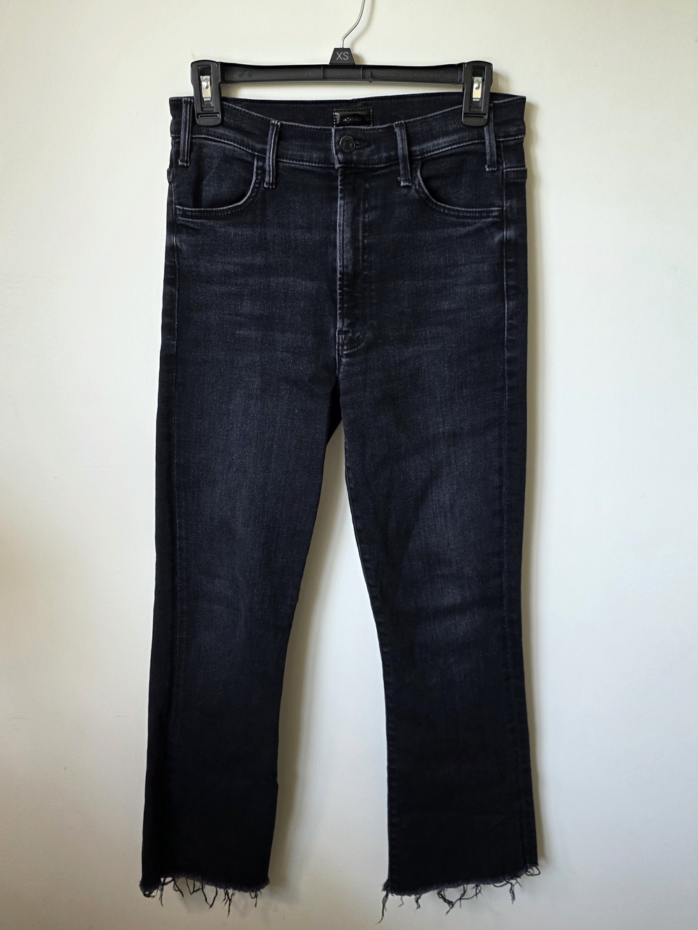MOTHER The Hustler Ankle Fray Jeans 28 Black Encounters At Night High Rise Flare